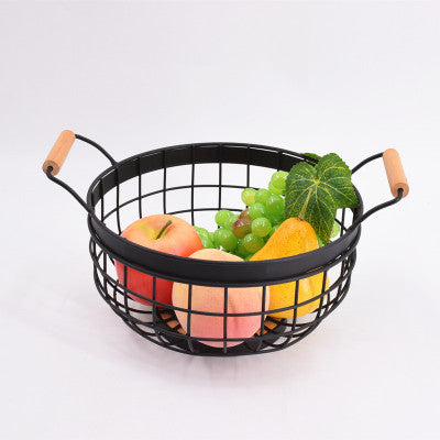 Iron Grid Fruit Basket with Bamboo Base