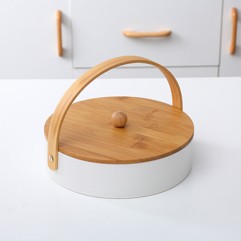Ceramic Divided Serving Basket with Arched Wooden Handle and Lid-Available in 2 sizes