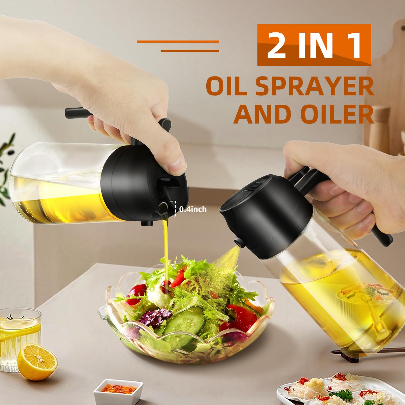 Dispenser and Sprayer Oil Bottle 470ml 2 in 1 Glass Oil Spray Bottle for Cooking