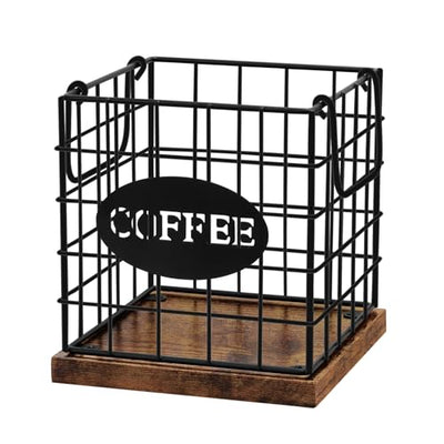 Espresso Pod Storage Basket with Wood Base