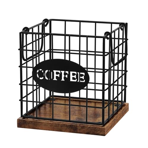 Espresso Pod Storage Basket with Wood Base