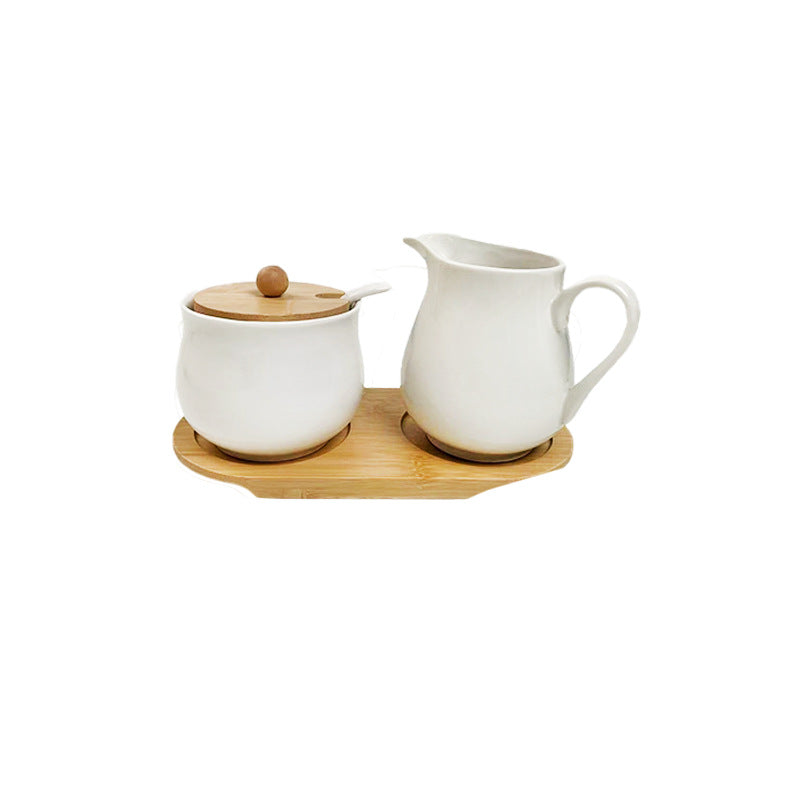 3-Piece Ceramic Sugar and Creamer Set with Bamboo Tray