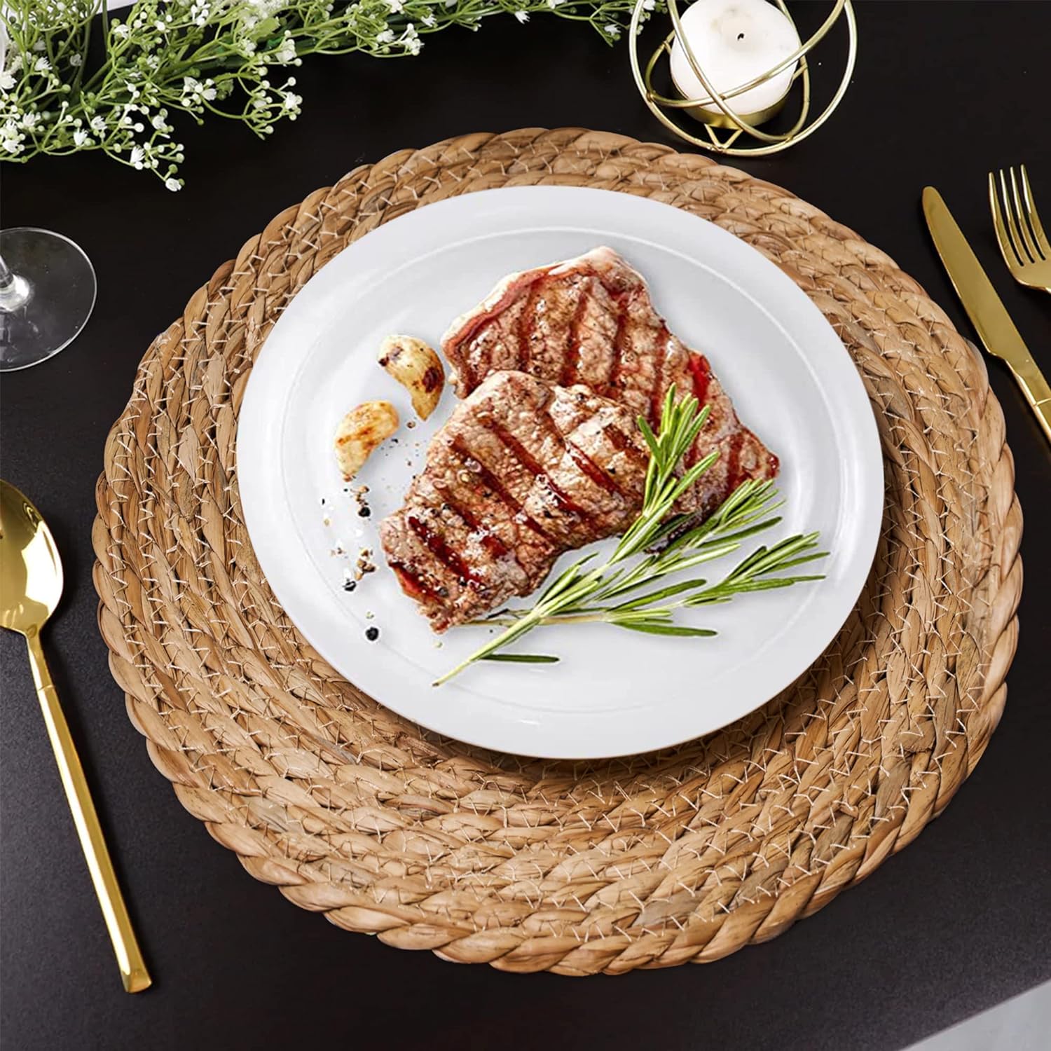 38cm Handmade Woven Round Placemat Heat Resistant for Dining Table-1 Piece