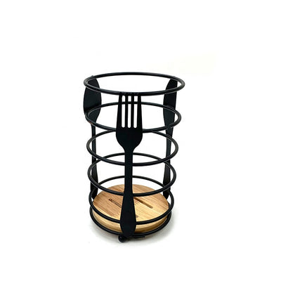 Utensil Holder with Natural Wood Base