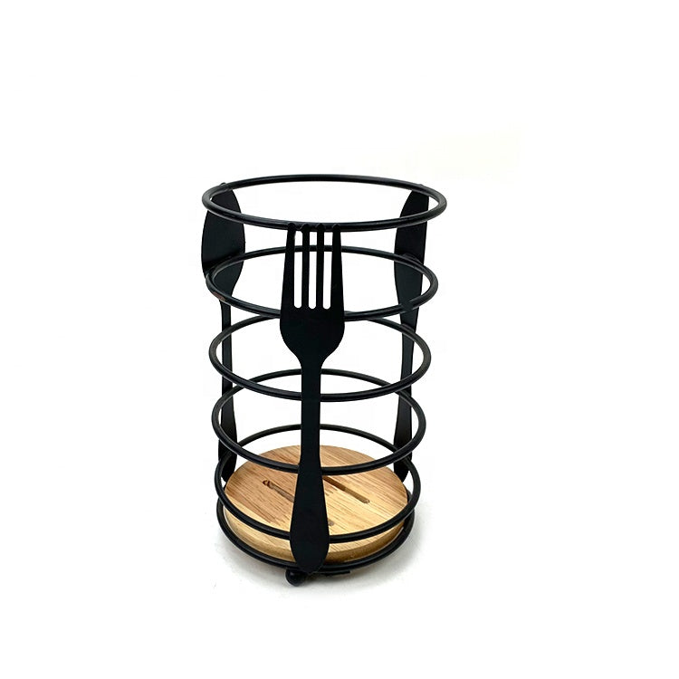 Utensil Holder with Natural Wood Base