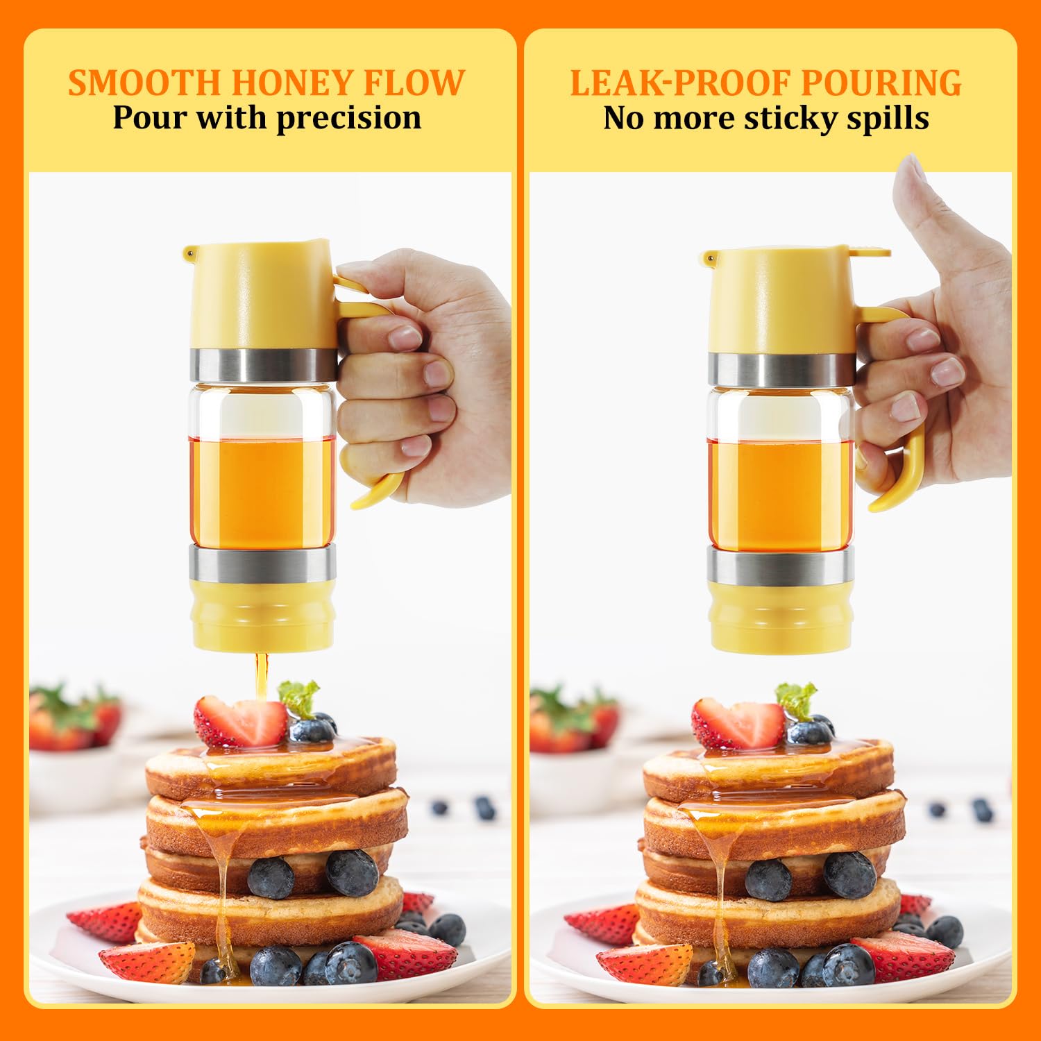 260ML No-Drip Honey Dispenser – Handheld Syrup & Honey Pourer with Easy Squeeze Handle