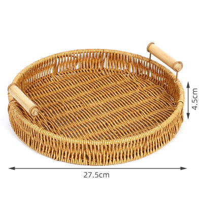 Set of 3 Trays-Rattan Handmade Woven Round Serving Tray for Fruit and Bread