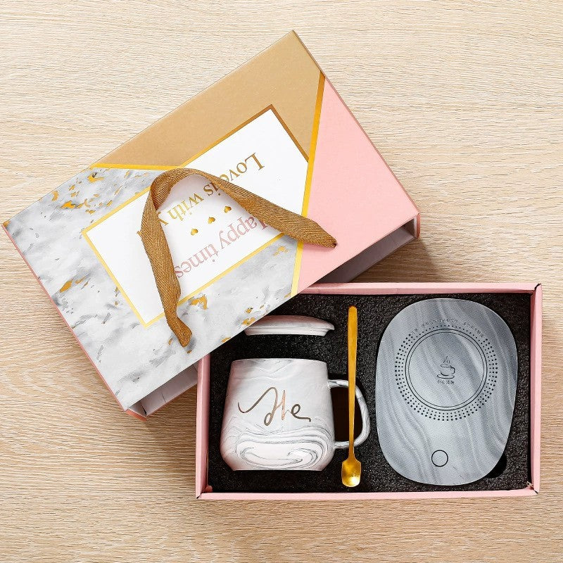 SHE/ HE Creative Marbling Warm Mug with Heating Thermal Insulation