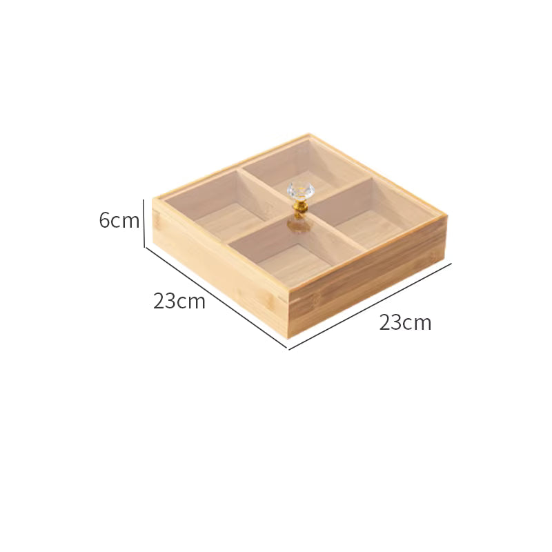 4-Compartment Bamboo Organizer Box with Clear Acrylic Lid
