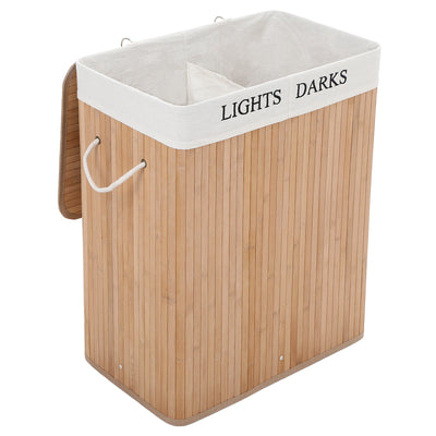 Bamboo Laundry Basket Rack 2 Compartments