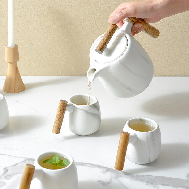 Japanese Style Tea Set Wooden Handle Ceramic Thickened High Borosilicate Heat Resistant