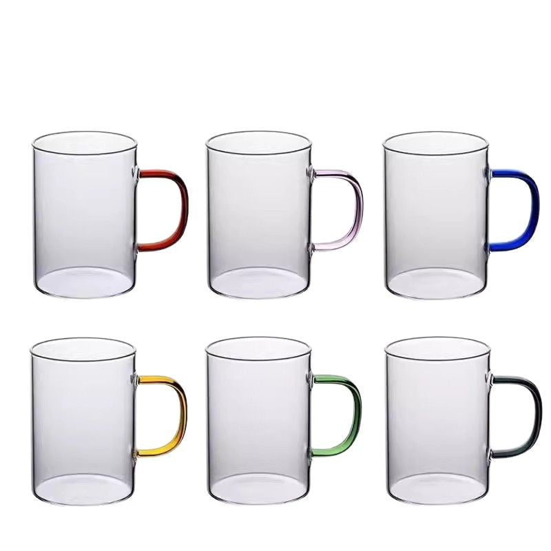 320 ML Set of 6 Clear Borosilicate Glass Cup with Handle Heat Resistant Transparent Glass Cups