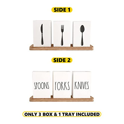 3-Compartment Double side Cutlery Caddy with Wooden Base