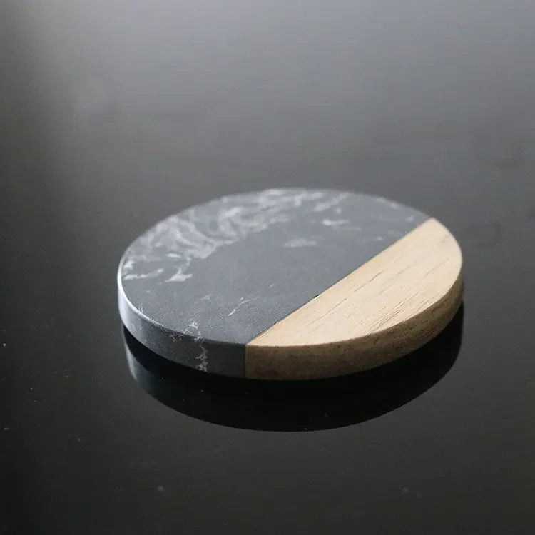 Artisan Dual-Material Marble and Wood Round Coaster 10 cm