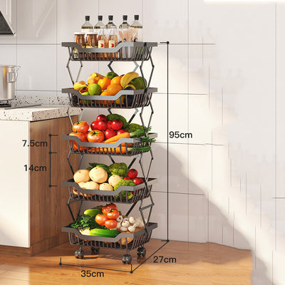 5-Tier Foldable Floor-Standing Mobile Storage Rack