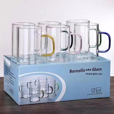 320 ML Set of 6 Clear Borosilicate Glass Cup with Handle Heat Resistant Transparent Glass Cups