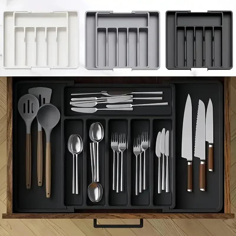8-Compartment Cutlery Tray Organizer Custom Expandable Utensil Drawer for Kitchen Use