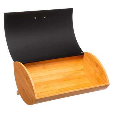 Modern Bamboo Bread Box with Roll-Top Lid – Large Kitchen Bread Storage Container