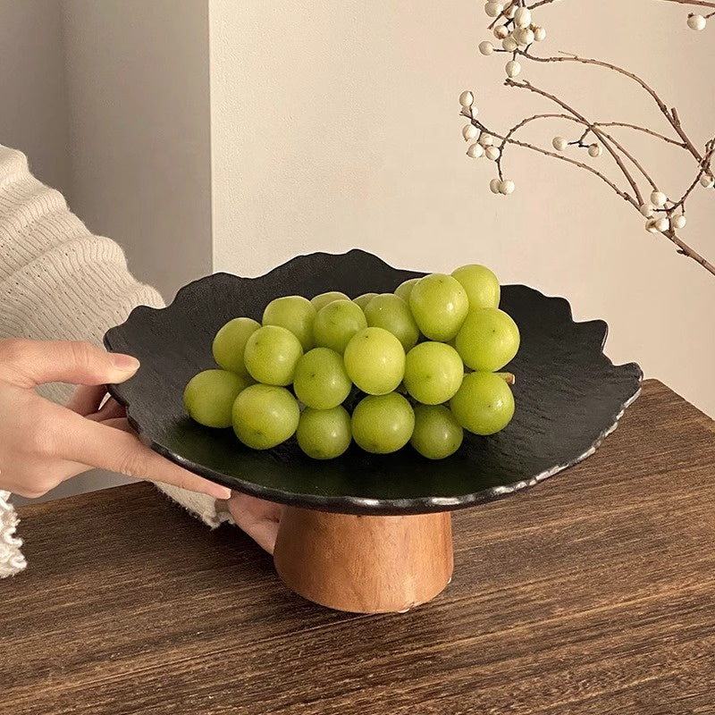 Modern Ceramic Pedestal Fruit Bowl – Matte Black