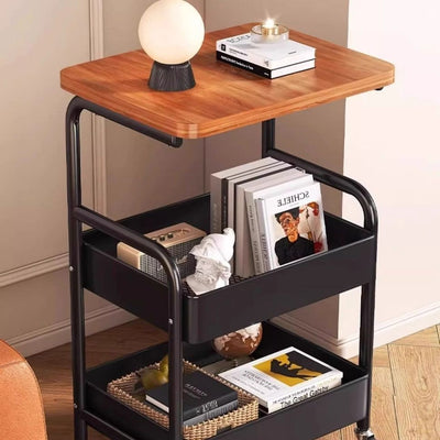 3-Tier Mobile Utility Cart with Wooden Tabletop
