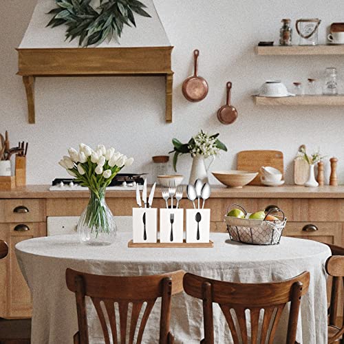 3-Compartment Double side Cutlery Caddy with Wooden Base