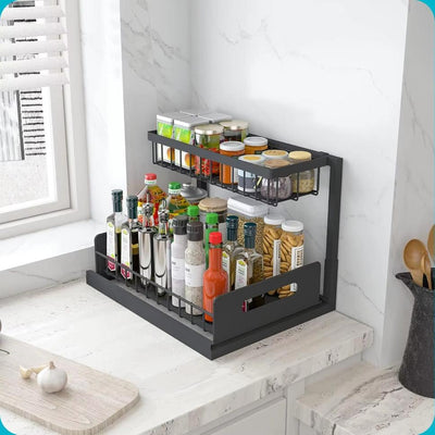 2-Tier Under Sink Organizer and Storage– Heavy-Duty Metal Kitchen & Bathroom Countertop Storage Rack