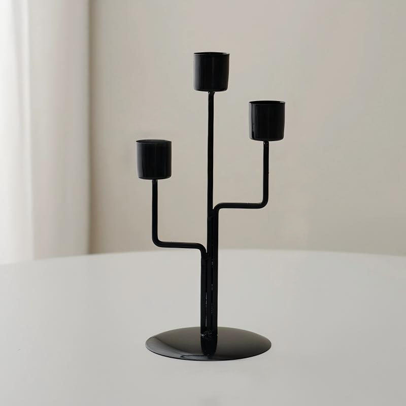 Contemporary Nordic 3-Stem Candelabra – Matte Black