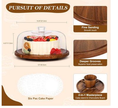 Premium Acacia Wood Cake Stand & Multifunctional Charcuterie Board