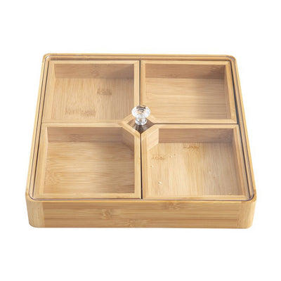 4 Removable Compartments Bamboo Dry Fruit Serving Tray with Acrylic Lid