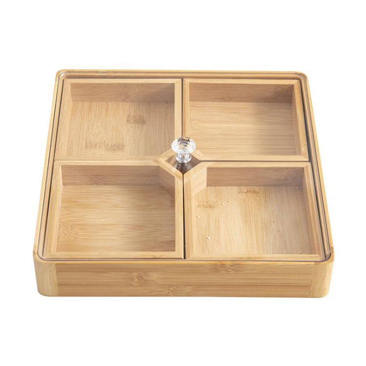 4 Removable Compartments Bamboo Dry Fruit Serving Tray with Acrylic Lid