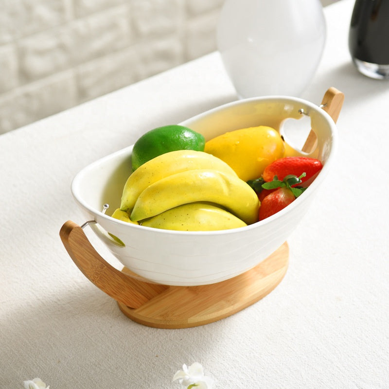 Large Ceramic Fruit Basket & Salad Bowl with hanging holder