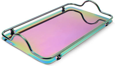 Rectangle Iridescent Beaded Stainless Steel Serving Tray with Handles-Small size