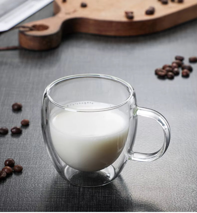 150ML Double Wall Insulated Borosilicate Glass Cups with Handle Heat Resistant Drinking Glasses Mugs for Coffee Tea