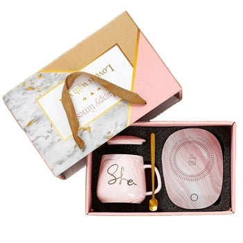 SHE/ HE Creative Marbling Warm Mug with Heating Thermal Insulation