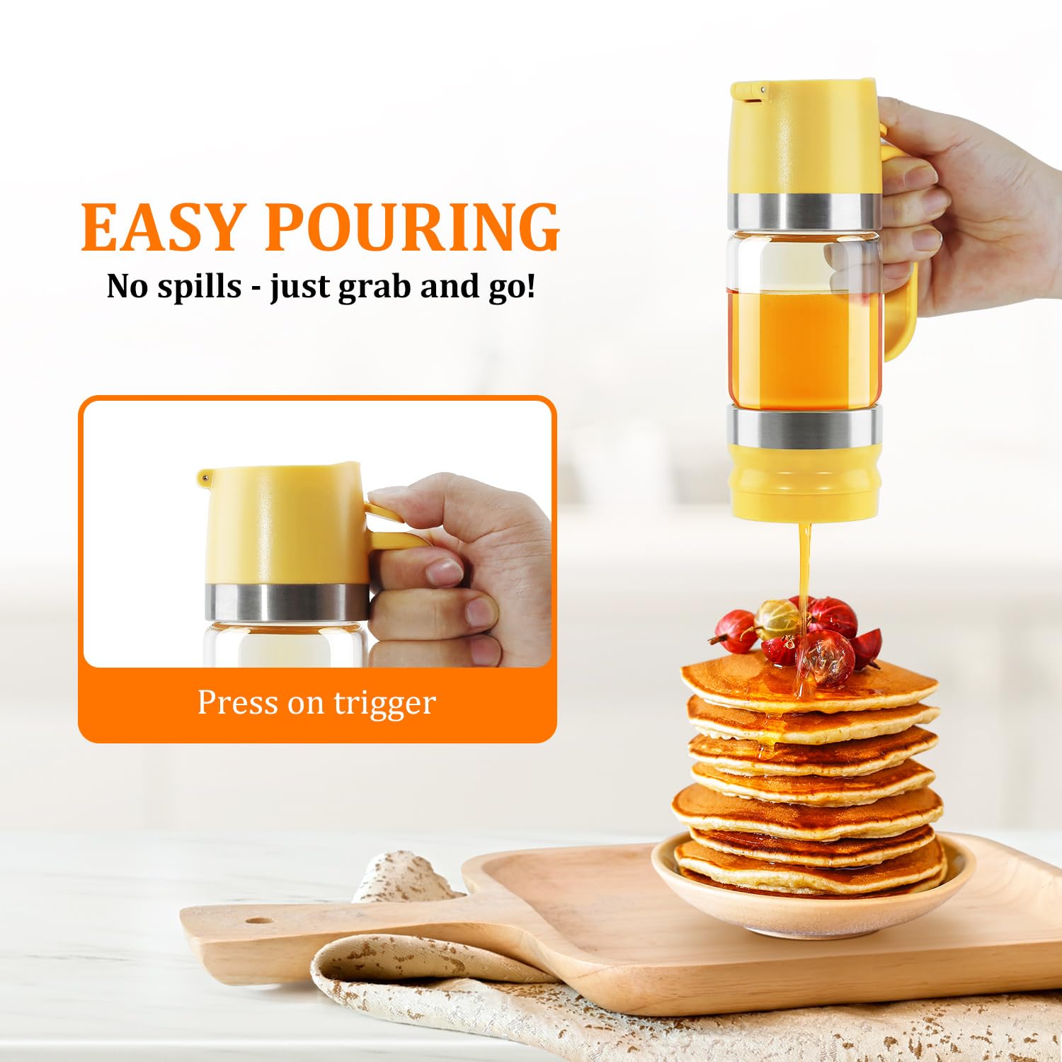 260ML No-Drip Honey Dispenser – Handheld Syrup & Honey Pourer with Easy Squeeze Handle