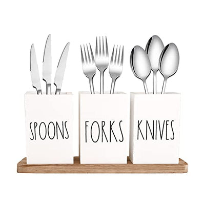3-Compartment Double side Cutlery Caddy with Wooden Base