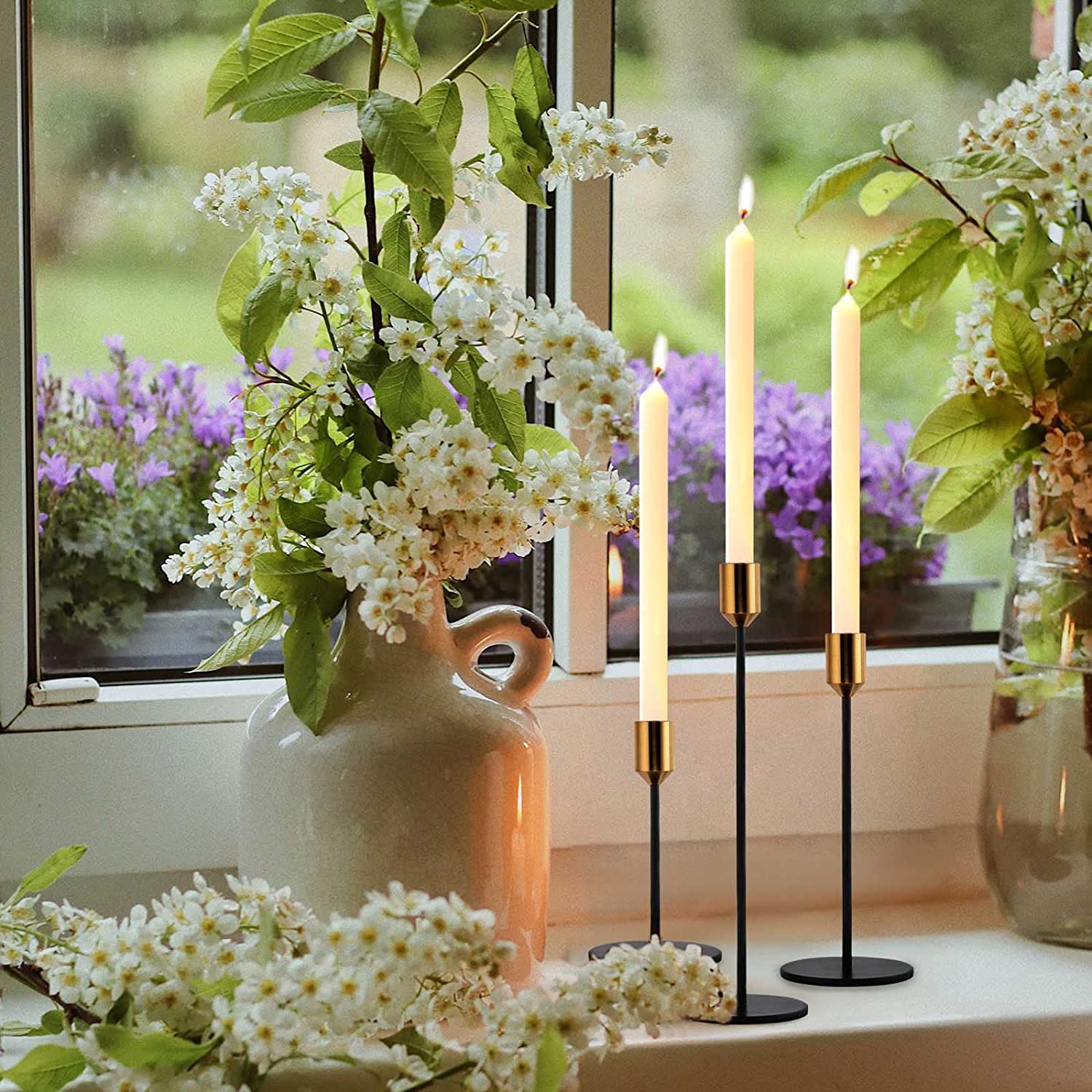 Modern Nordic Taper Candle Holder Set – Matte Black & Gold