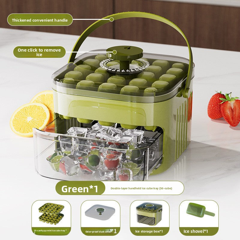 One-Click Easy Release Ice Cube Maker Set – Double-Layer 50-Cube Mini Ice Tray