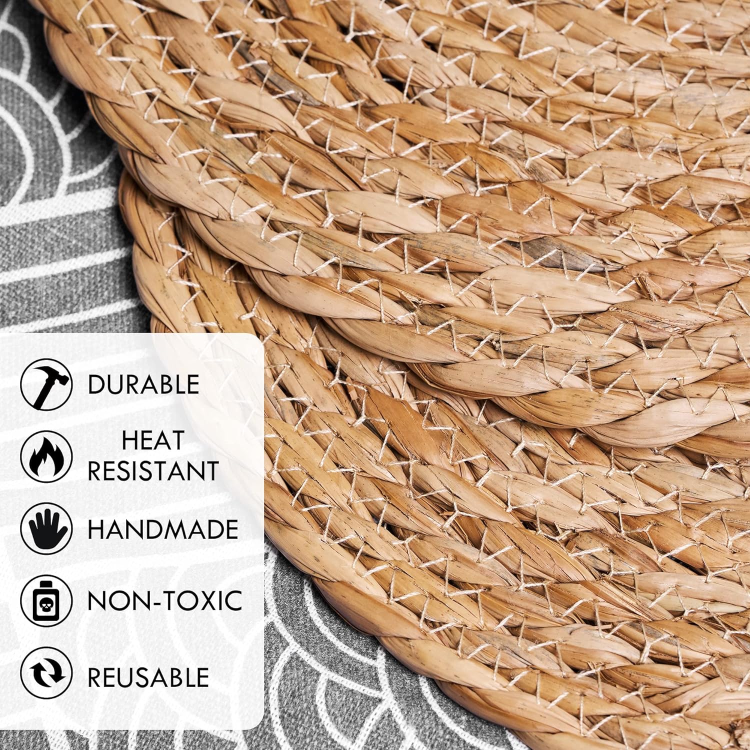 38cm Handmade Woven Round Placemat Heat Resistant for Dining Table-1 Piece