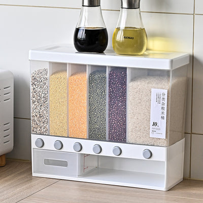 6 Grids Large Grain Cereal Container Food Dispenser Kitchen Pantry