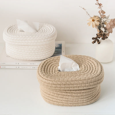 Hand-Woven Cotton Rope Tissue Box Cover-2 Colors