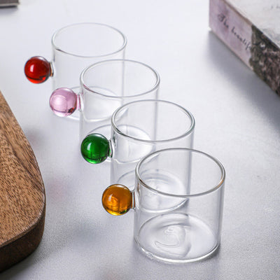 Set of 6 Cups-100ml High Borosilicate Glass Coffee Cups with Colored Ball Handle