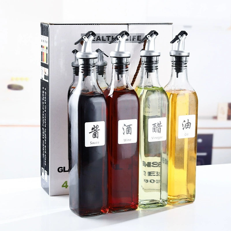 Set of 4 Pieces 500ml Household Kitchen Glass Oil Pot