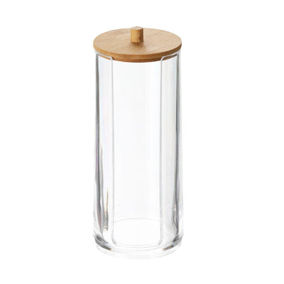 Clear Acrylic Cotton Round Dispenser with Natural Bamboo Lid