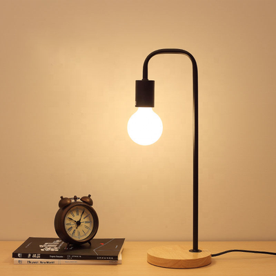 Metal Desk Lamp with Solid Wood Base