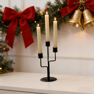Contemporary Nordic 3-Stem Candelabra – Matte Black