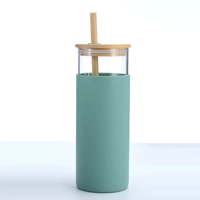 500 ml Eco-Glass Tumblers with Bamboo Lids & Straws-Available in 4 Colors
