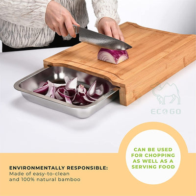 Bamboo Cutting Board Stainless Steel Storage Box