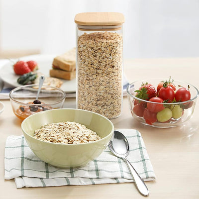 1500ml Glass Storage Square Wooden Bamboo Lid Eco-Friendly Kitchen Pantry