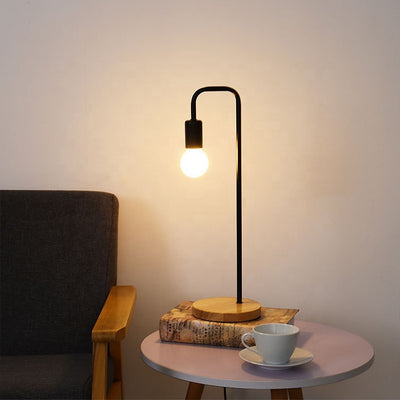 Metal Desk Lamp with Solid Wood Base